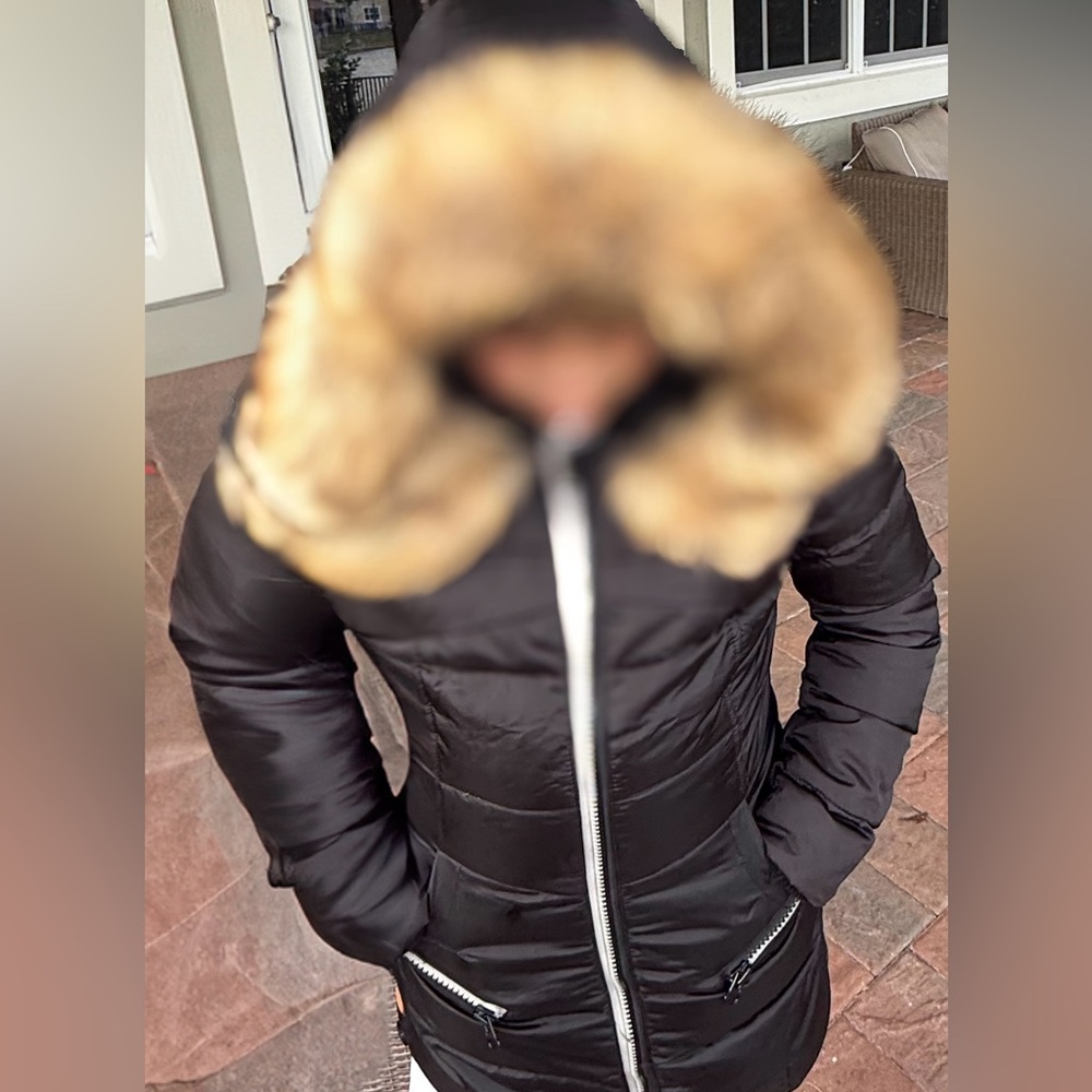 Women's Winter Quilted Puffer Coat with Removable Faux Fur Hood and Zipper